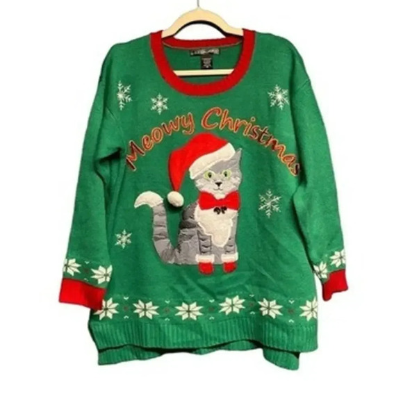 United States Sweaters Meowy Christmas Ugly Sweater Plus Size 0X - Picture 1 of 6